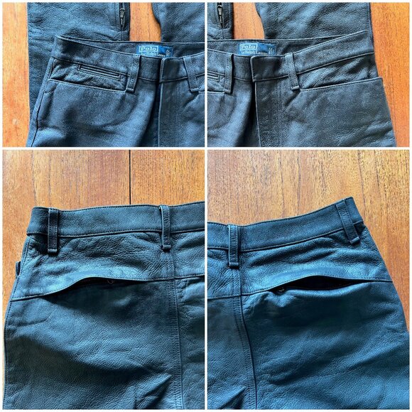 POLO Leather Pants Ralph Lauren Black Motorsport - Picture 7 of 12